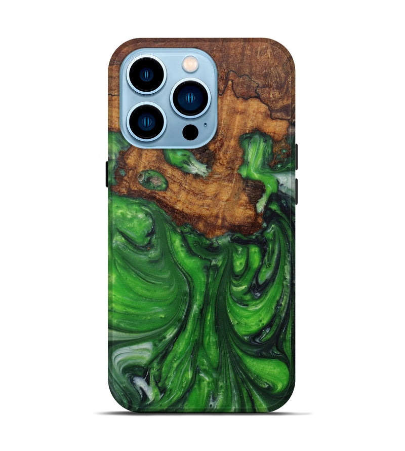 iPhone 14 Pro Wood+Resin Live Edge Phone Case - Belinda (Dark Green, 587058)