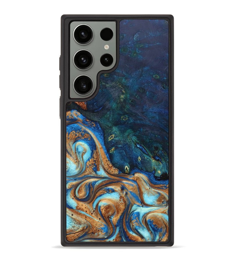 Galaxy S23 Ultra Wood+Resin Phone Case - Nestor (Teal & Gold, 632541)