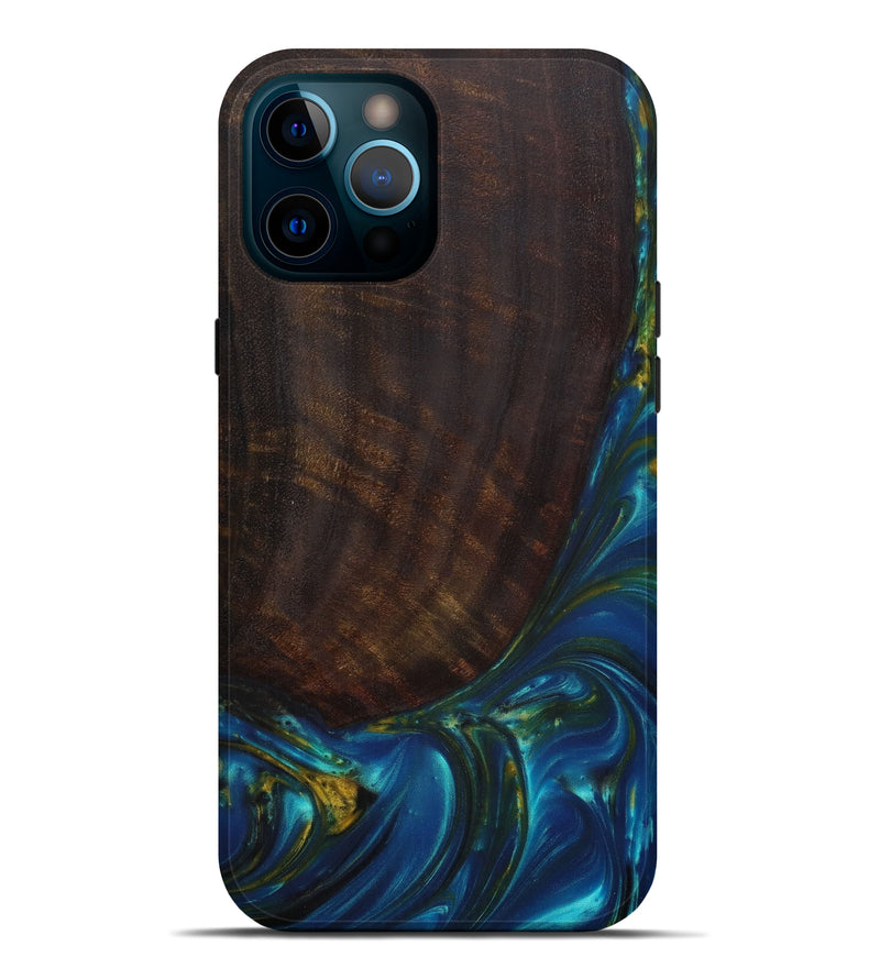 iPhone 12 Pro Max Wood+Resin Live Edge Phone Case - Jessy (Teal & Gold, 585188)