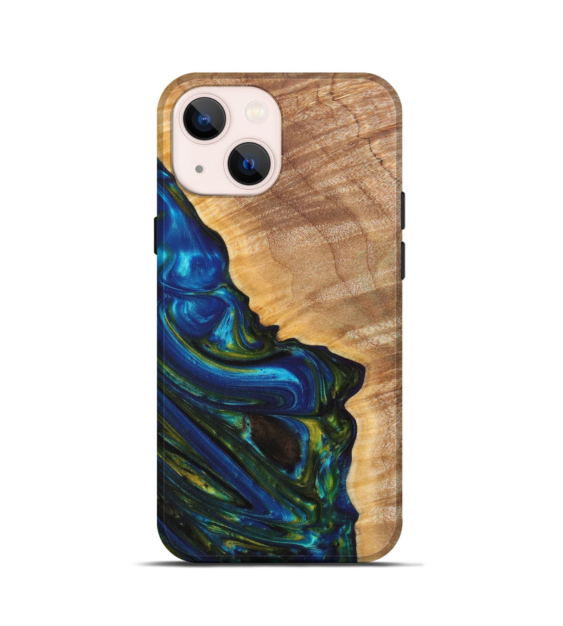 iPhone 13 mini Wood+Resin Live Edge Phone Case - Walter (Teal & Gold, 627217)