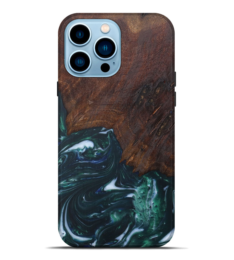 iPhone 14 Pro Max Wood+Resin Live Edge Phone Case - Brenna (Green, 621649)