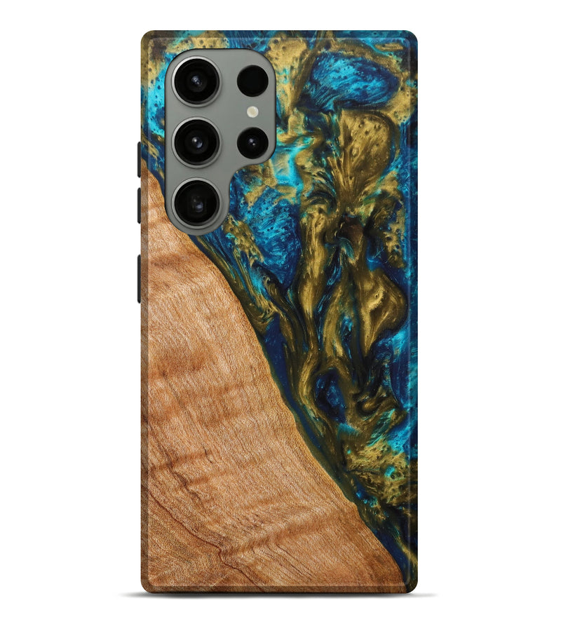 Galaxy S23 Ultra Wood+Resin Live Edge Phone Case - Margarette (Teal & Gold, 633527)