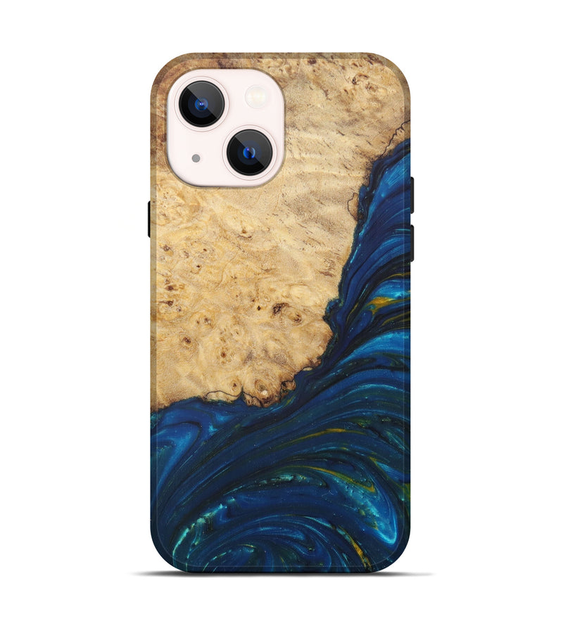 iPhone 13 Wood+Resin Live Edge Phone Case - Connie (Teal & Gold, 601198)