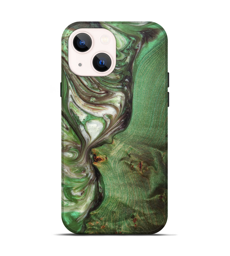 iPhone 14 Wood+Resin Live Edge Phone Case - Dean (Dark Green, 604287)
