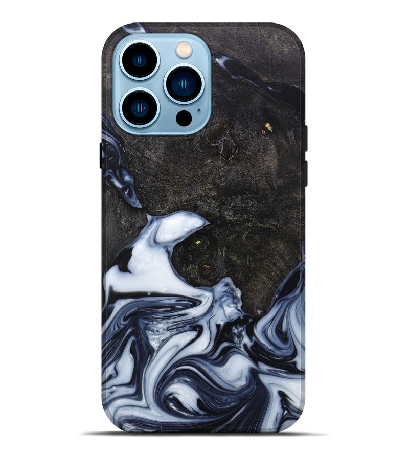 iPhone 14 Pro Max Wood+Resin Live Edge Phone Case - Kadeem (Black & White, 628648)
