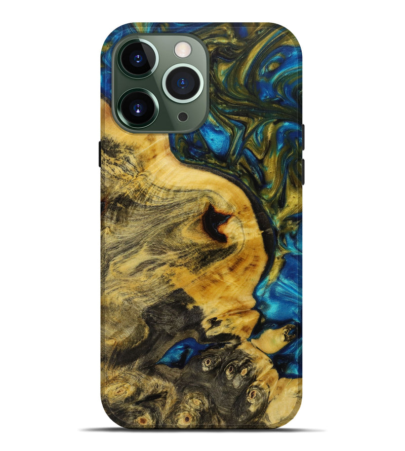 iPhone 13 Pro Max Wood+Resin Live Edge Phone Case - Braydon (Teal & Gold, 642850)