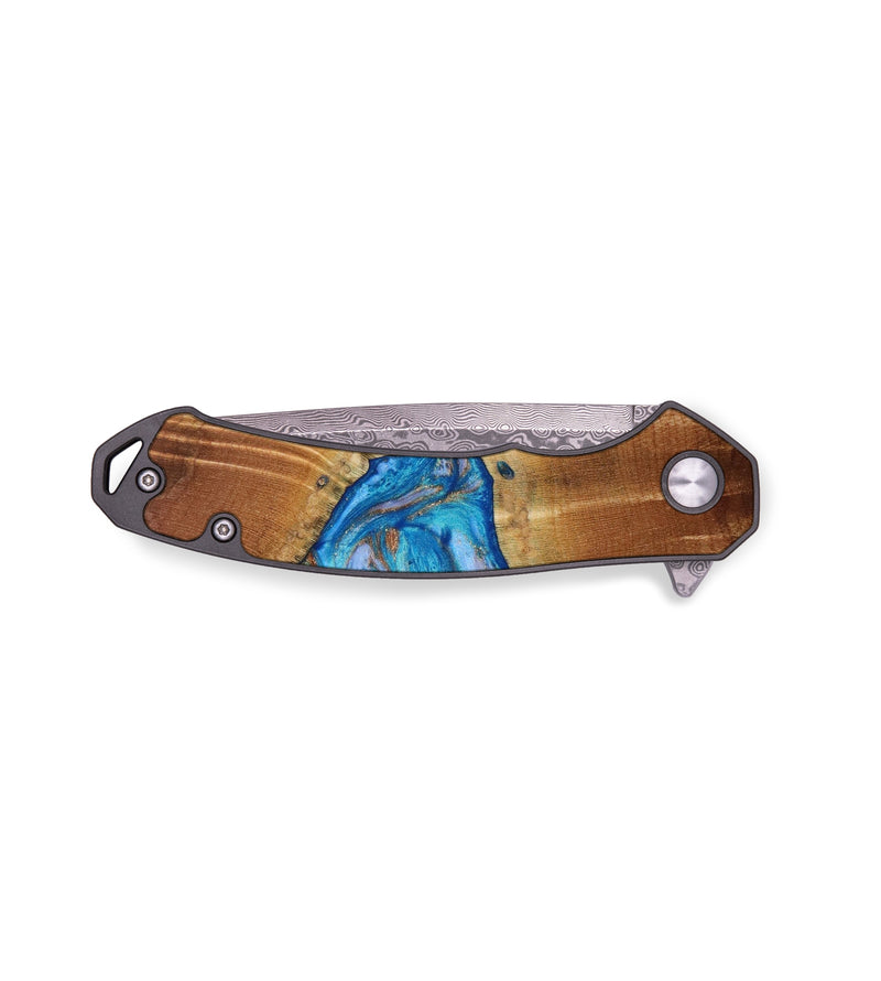 EDC Wood+Resin Pocket Knife - Cathy (Teal & Gold, 642623)
