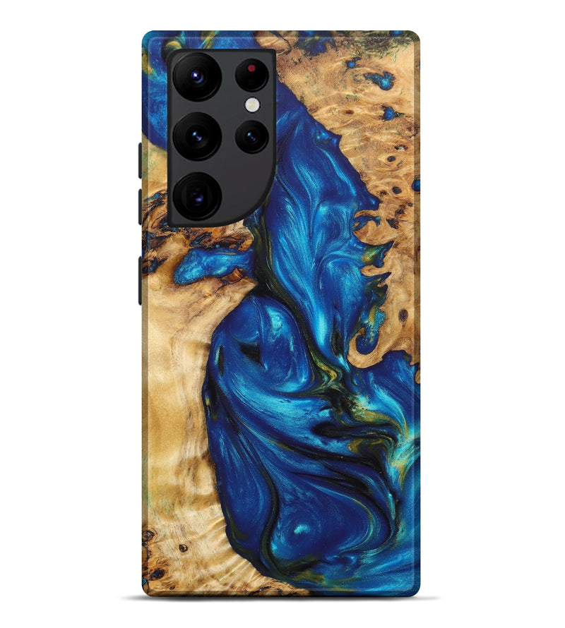Galaxy S22 Ultra Wood+Resin Live Edge Phone Case - Shimon (Teal & Gold, 632212)