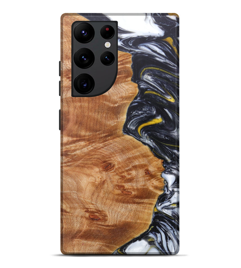 Galaxy S22 Ultra Wood+Resin Live Edge Phone Case - Hassan (Black & White, 606494)
