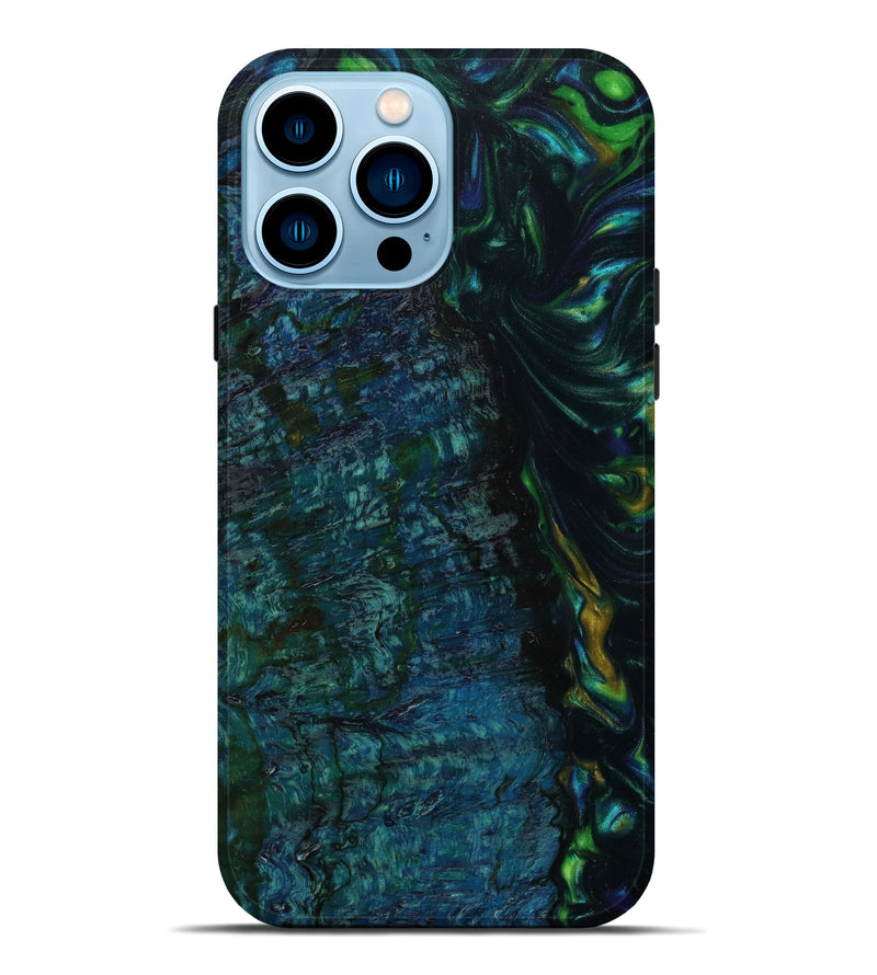 iPhone 14 Pro Max Wood+Resin Live Edge Phone Case - Sloane (Green, 645101)