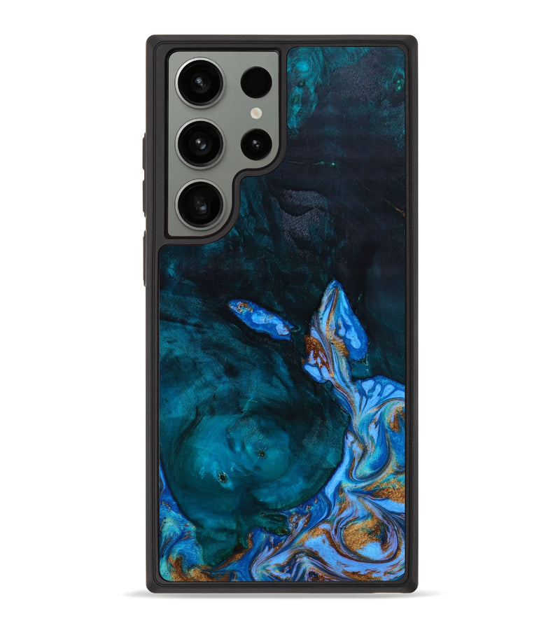 Galaxy S23 Ultra Wood+Resin Phone Case - Lydia (Teal & Gold, 643333)