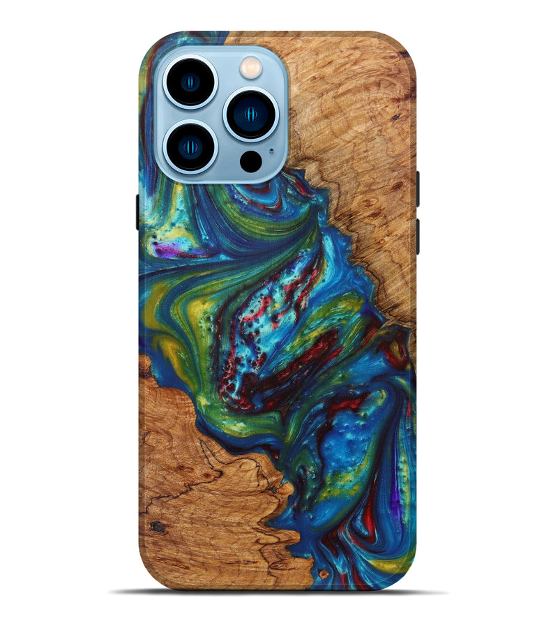 iPhone 14 Pro Max Wood+Resin Live Edge Phone Case - Jianna (Light Blue, 611128)