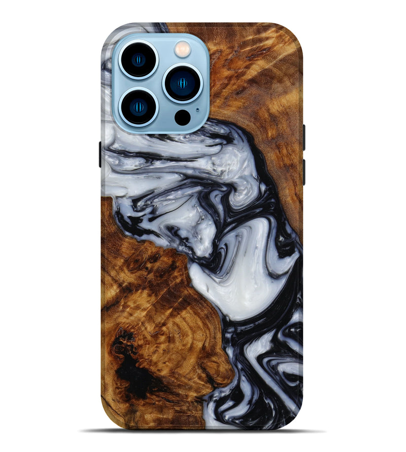 iPhone 14 Pro Max Wood+Resin Live Edge Phone Case - Calvin (Black & White, 647243)