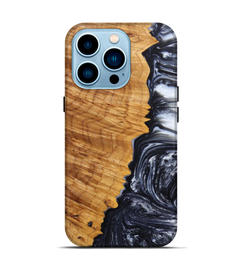 iPhone 14 Pro Wood+Resin Live Edge Phone Case - Zain (Black & White, 633071)