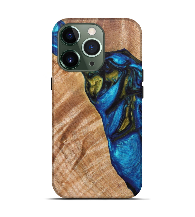 iPhone 13 Pro Wood+Resin Live Edge Phone Case - Hailee (Teal & Gold, 620732)