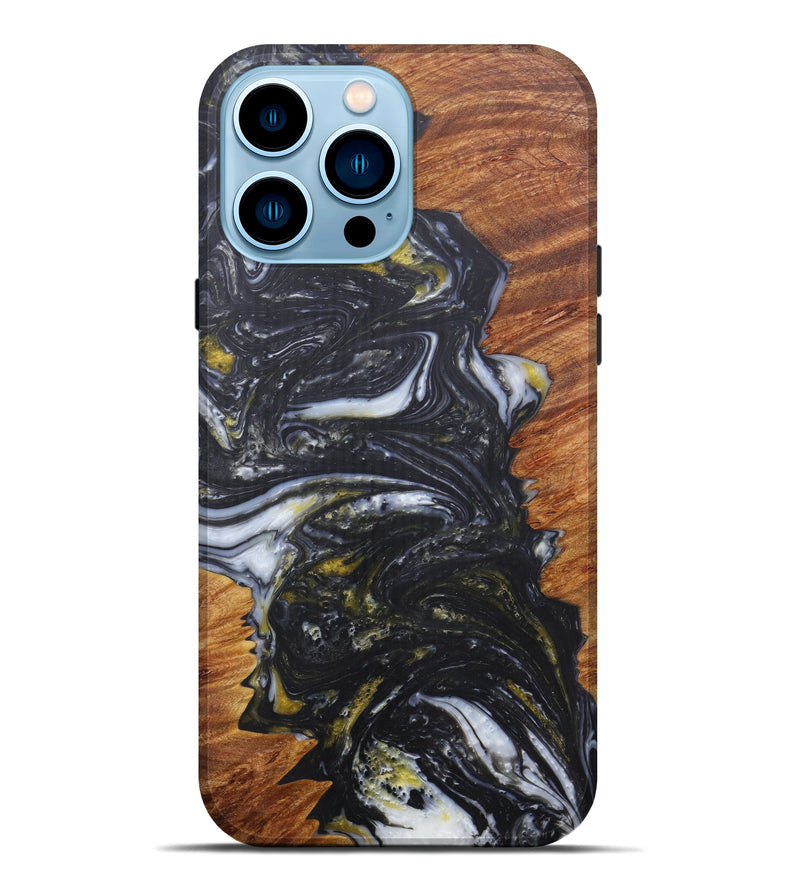 iPhone 14 Pro Max Wood+Resin Live Edge Phone Case - Sharona (Black & White, 598657)