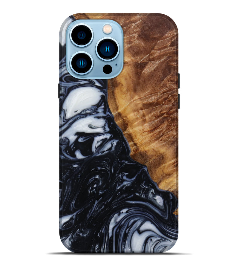 iPhone 14 Pro Max Wood+Resin Live Edge Phone Case - Kareem (Black & White, 619560)