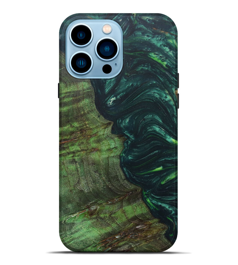 iPhone 14 Pro Max Wood+Resin Live Edge Phone Case - Deondre (Green, 623570)