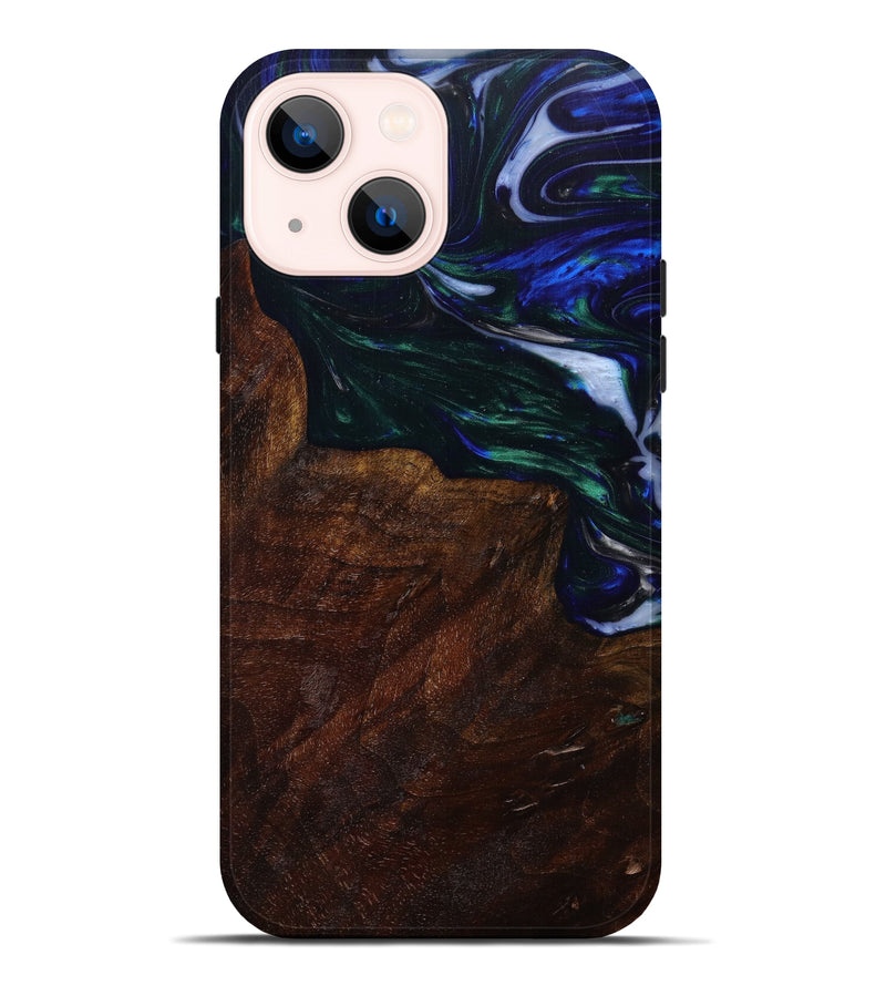 iPhone 14 Plus Wood+Resin Live Edge Phone Case - Bert (Dark Blue, 610657)