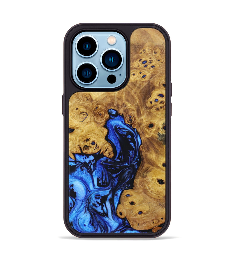 iPhone 14 Pro Wood+Resin Phone Case - Cathleen (Blue, 637437)