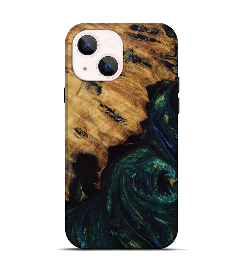 iPhone 14 Wood+Resin Live Edge Phone Case - Walter (Green, 647632)