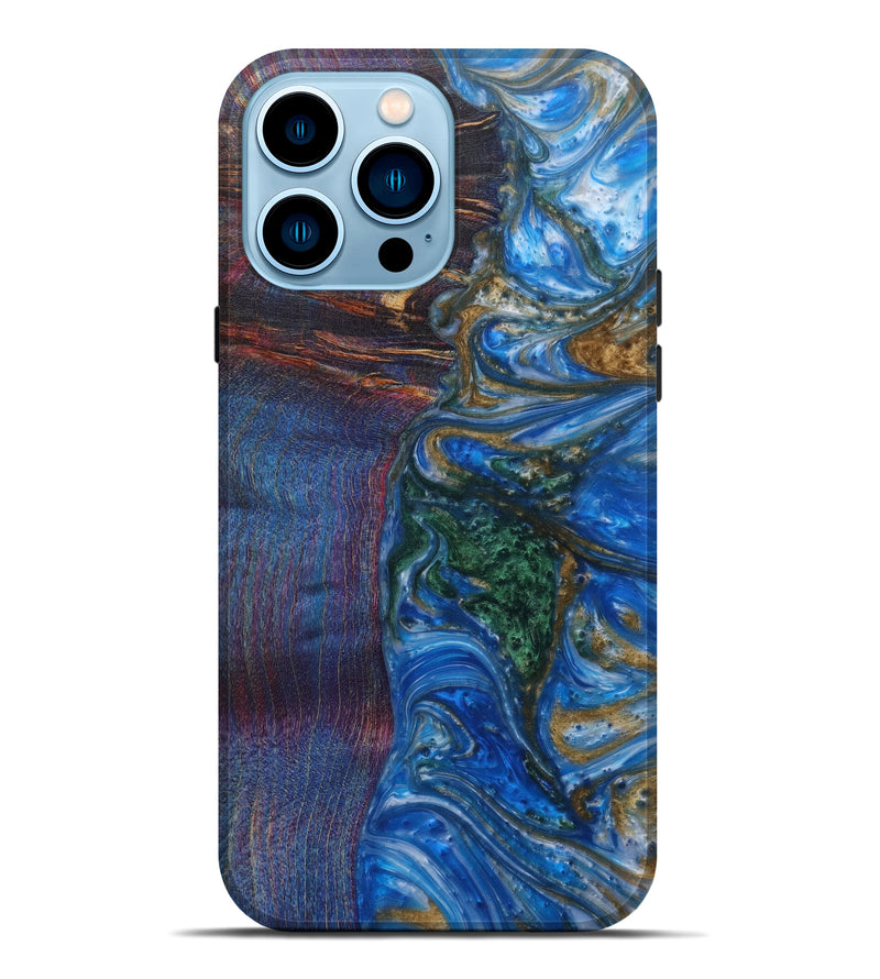 iPhone 14 Pro Max Wood+Resin Live Edge Phone Case - Ankie (Light Blue, 591789)