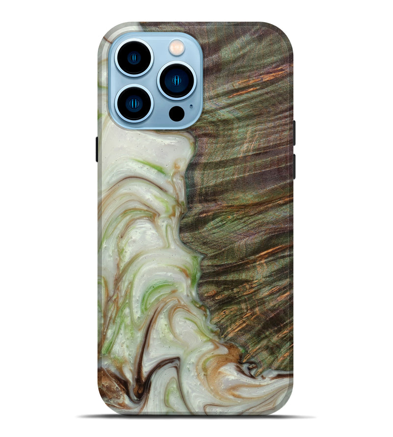 iPhone 14 Pro Max Wood+Resin Live Edge Phone Case - Adriena (Dark Green, 596607)