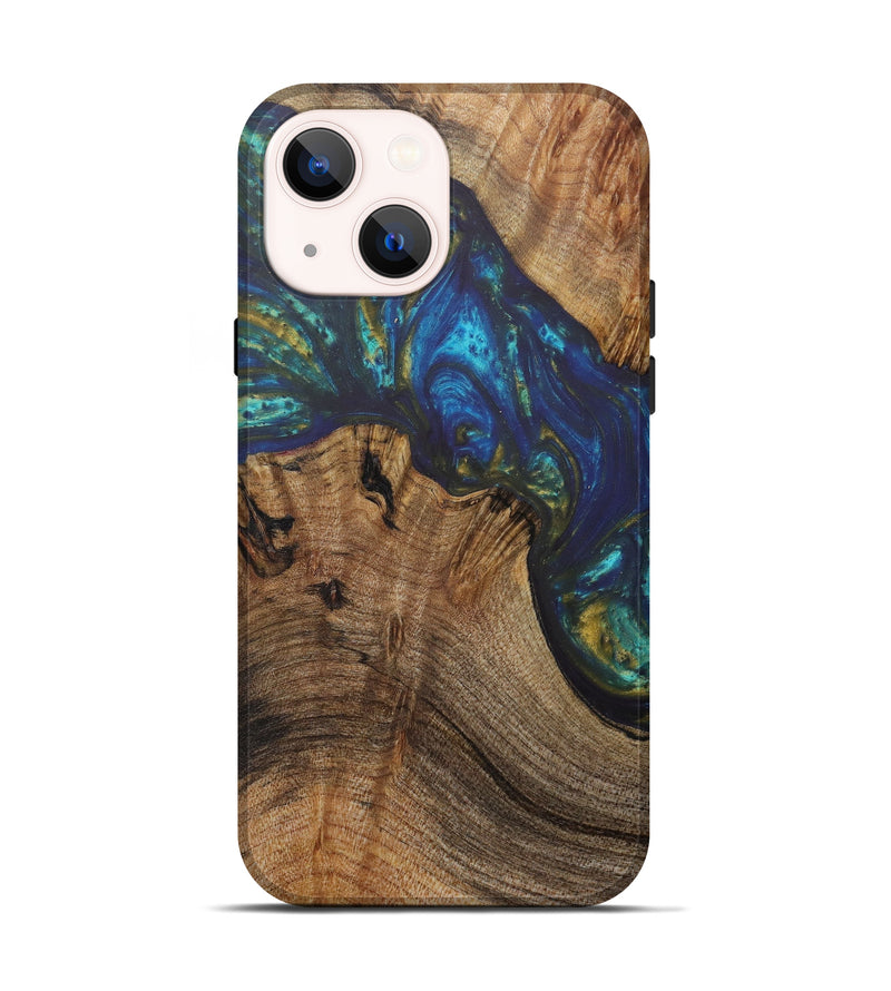 iPhone 13 Wood+Resin Live Edge Phone Case - Everett (Teal & Gold, 610343)
