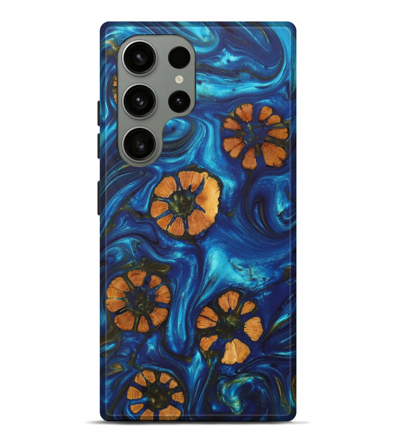 Galaxy S23 Ultra Wood+Resin Live Edge Phone Case - Clay (Teal & Gold, 629775)