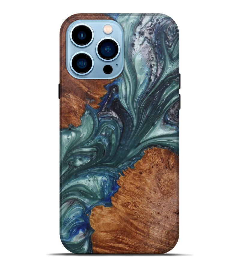 iPhone 14 Pro Max Wood+Resin Live Edge Phone Case - Constantine (Light Blue, 586738)