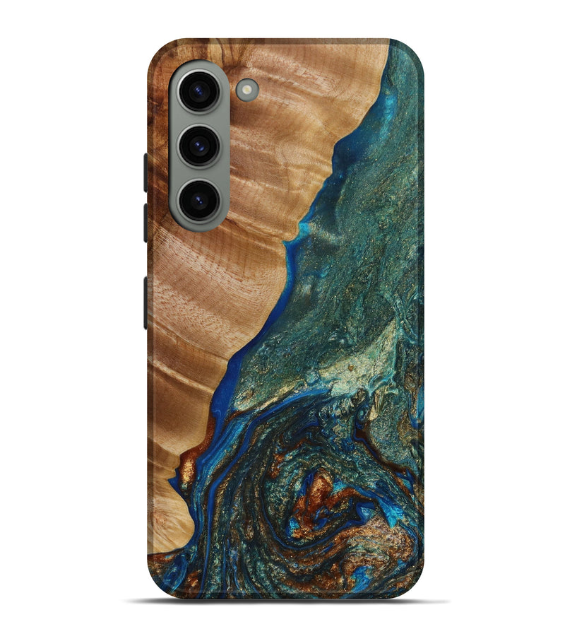 Galaxy S23 Plus Wood+Resin Live Edge Phone Case - Alaya (Teal & Gold, 646904)