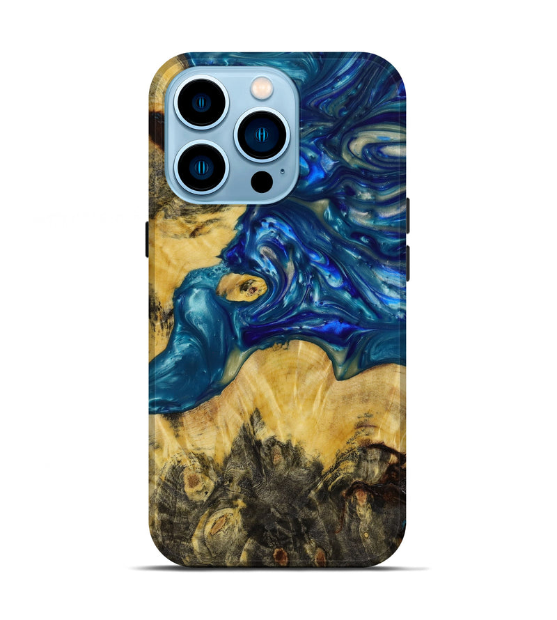 iPhone 14 Pro Wood+Resin Live Edge Phone Case - Samantha (Blue, 646913)
