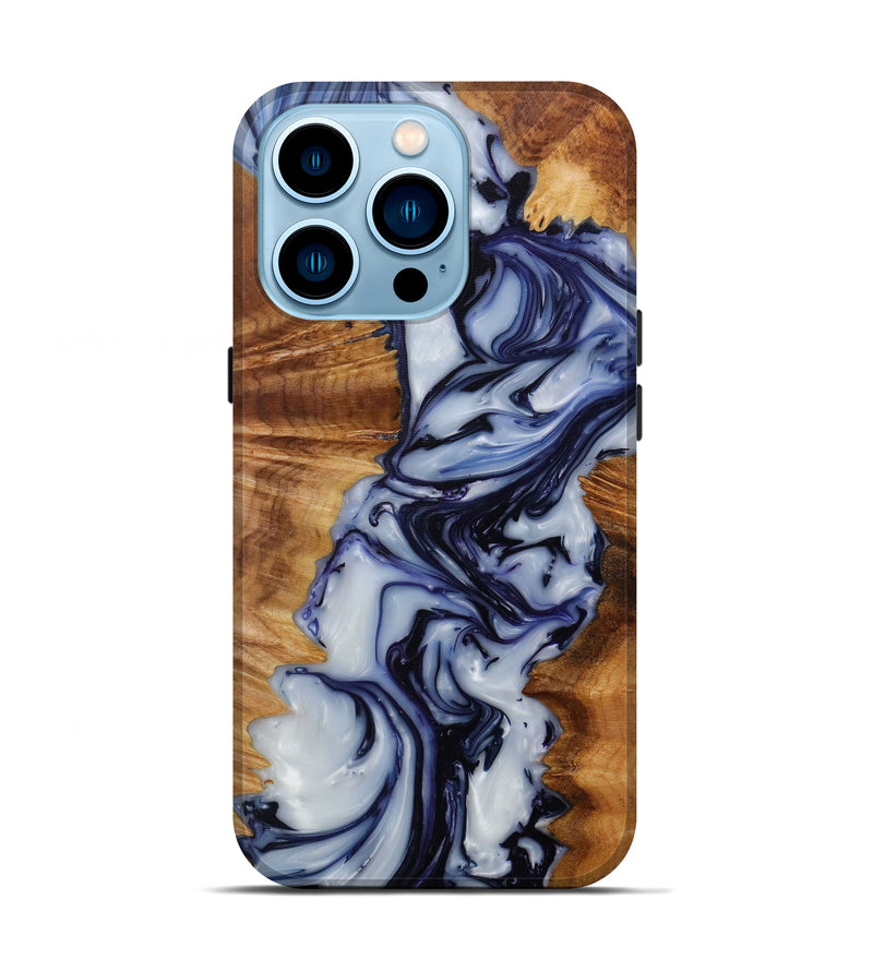 iPhone 14 Pro Wood+Resin Live Edge Phone Case - Ynes (Dark Blue, 589842)