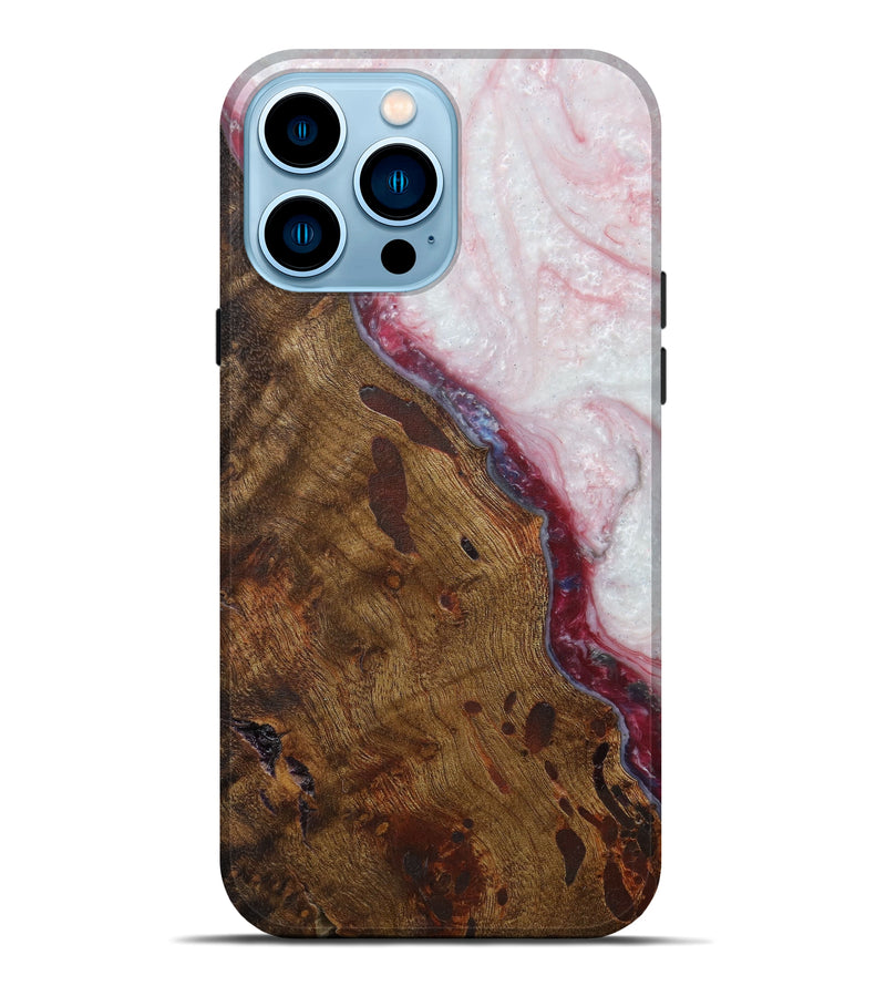 iPhone 14 Pro Max Wood+Resin Live Edge Phone Case - Effie (Dark Red, 592330)