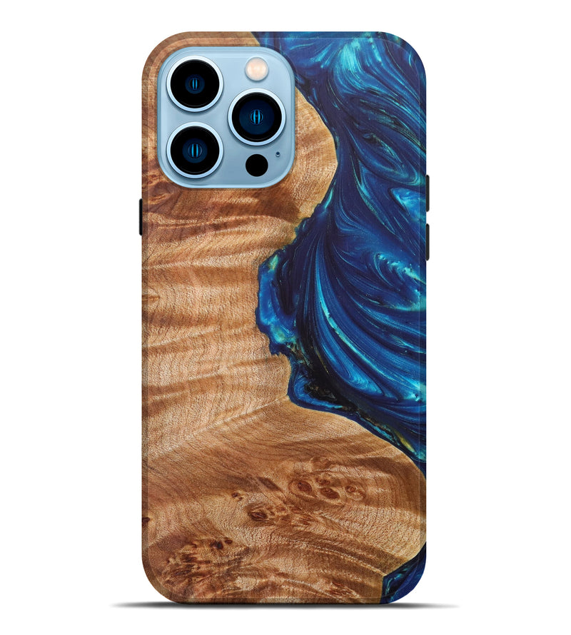 iPhone 14 Pro Max Wood+Resin Live Edge Phone Case - Vijay (Light Blue, 605608)