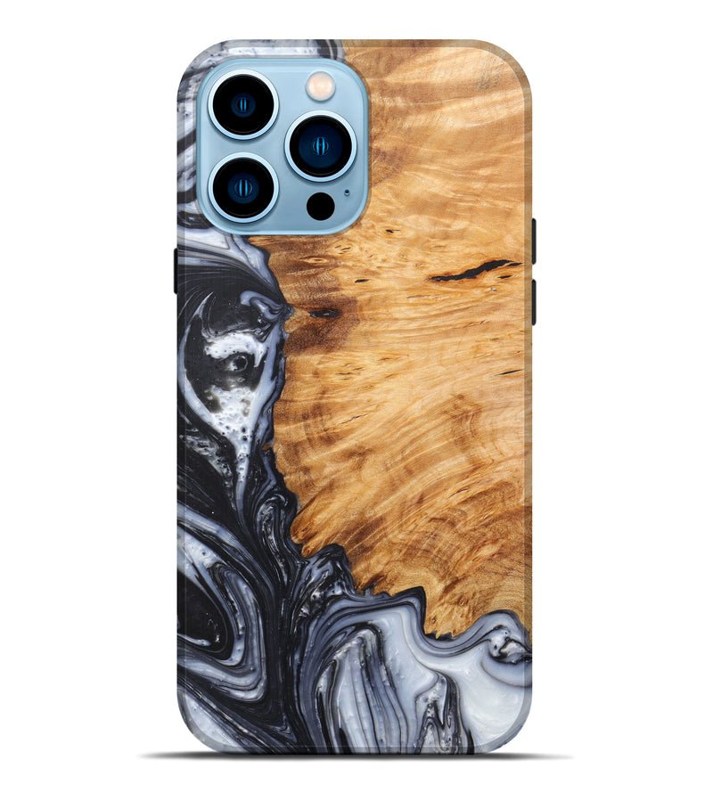 iPhone 14 Pro Max Wood+Resin Live Edge Phone Case - Biplab (Black & White, 596293)