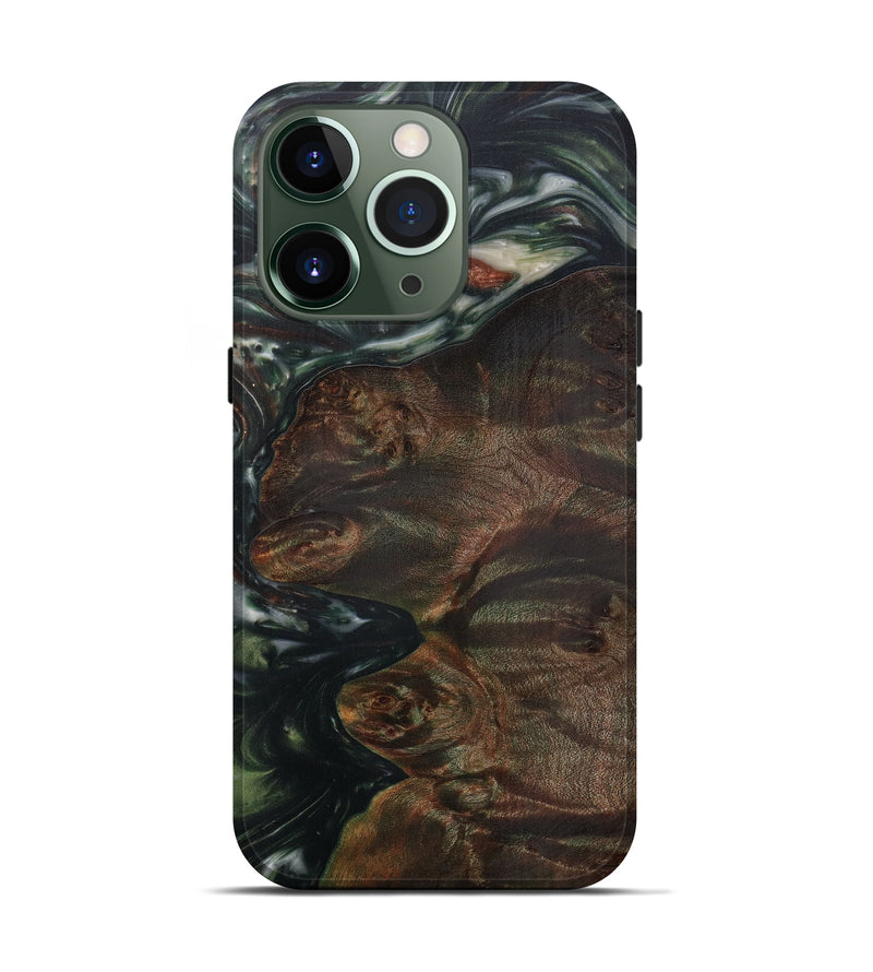 iPhone 13 Pro Wood+Resin Live Edge Phone Case - Ringo (Dark Green, 594199)