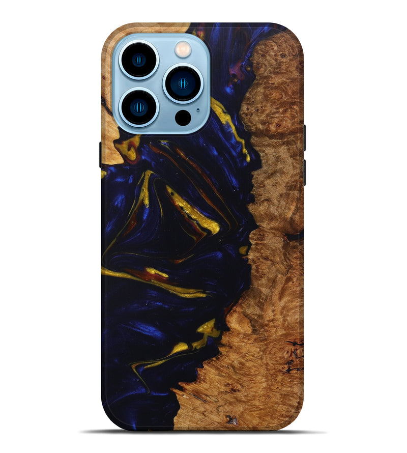 iPhone 14 Pro Max Wood+Resin Live Edge Phone Case - Jenny (Blue, 639958)