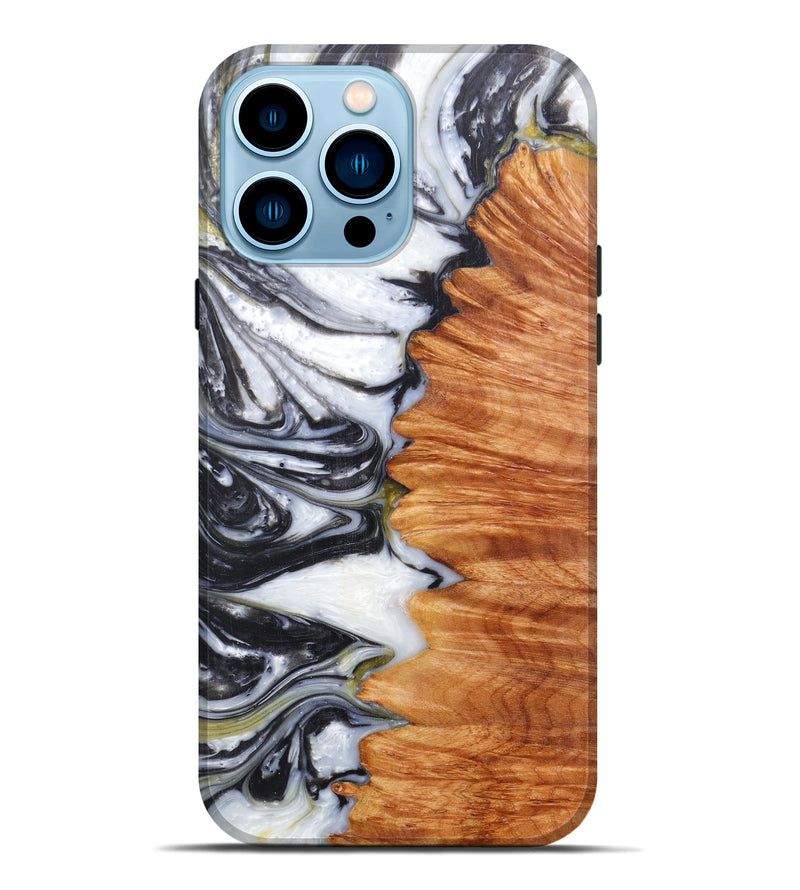 iPhone 14 Pro Max Wood+Resin Live Edge Phone Case - Michie (Black & White, 597033)