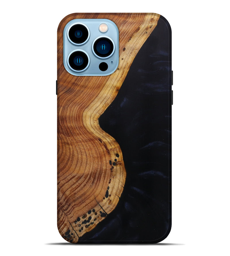 iPhone 14 Pro Max Wood+Resin Live Edge Phone Case - Shanice (Pure Black, 619600)