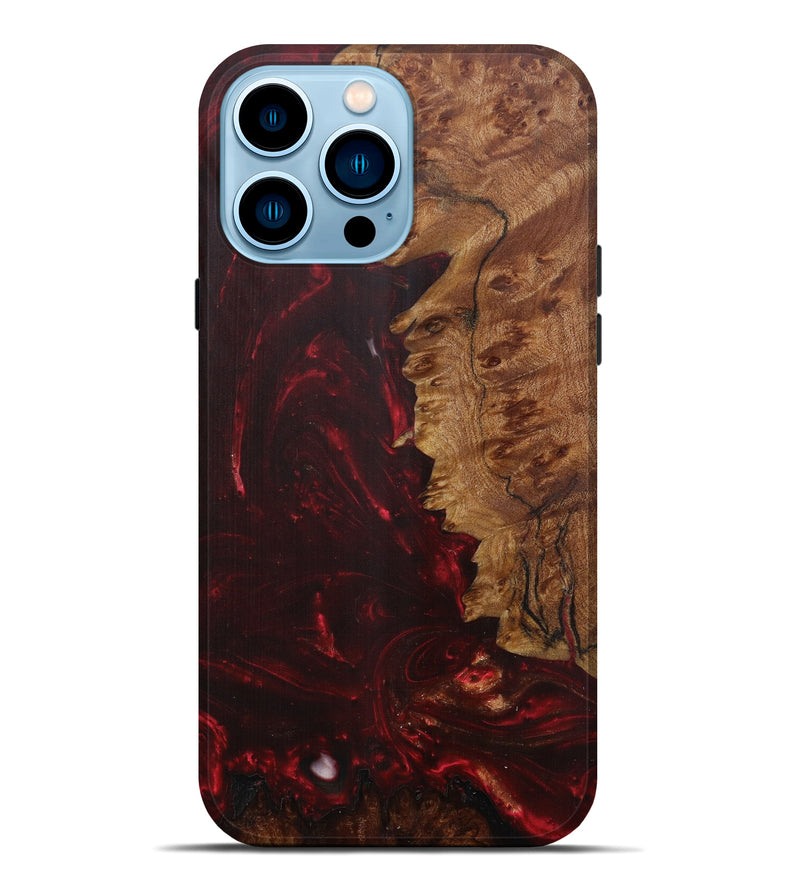 iPhone 14 Pro Max Wood+Resin Live Edge Phone Case - Reznechek (Dark Red, 594203)