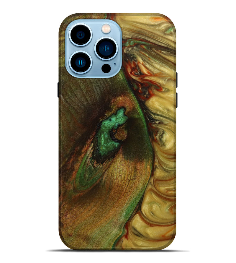iPhone 14 Pro Max Wood+Resin Live Edge Phone Case - Shannon (Green, 641788)