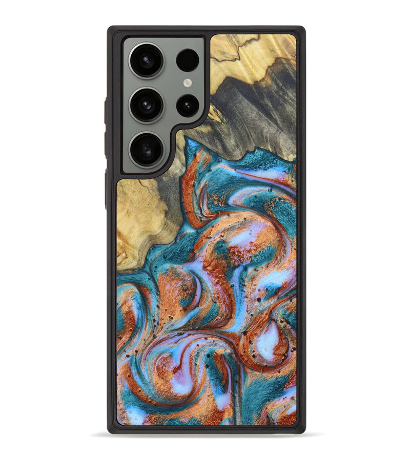 Galaxy S23 Ultra Wood+Resin Phone Case - Alivia (Teal & Gold, 621818)