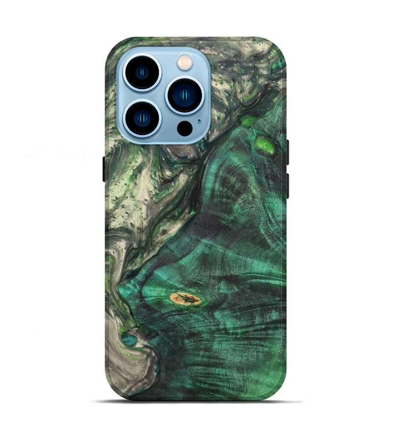 iPhone 14 Pro Wood+Resin Live Edge Phone Case - Robbie (Green, 631389)