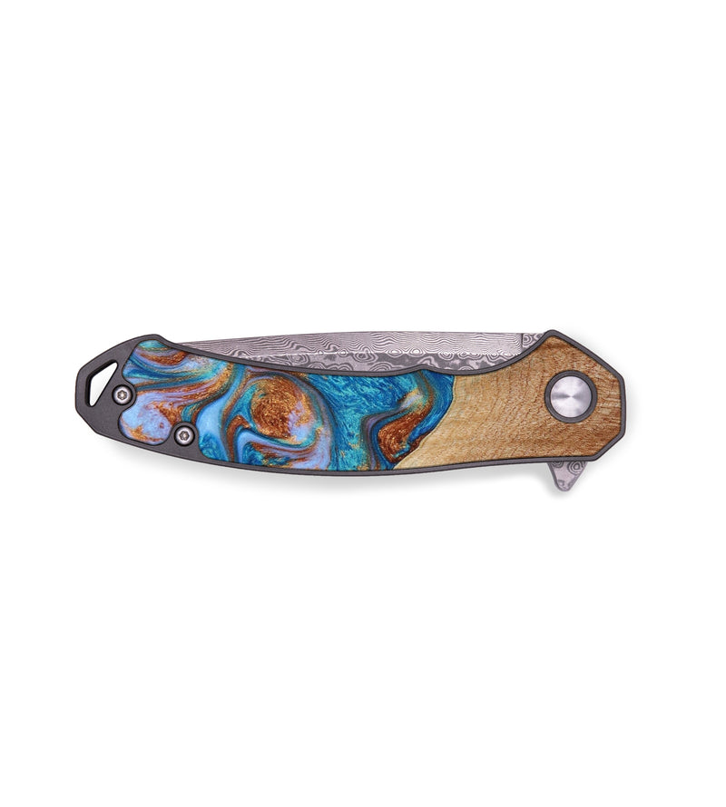 EDC Wood+Resin Pocket Knife - Micheal (Teal & Gold, 641908)