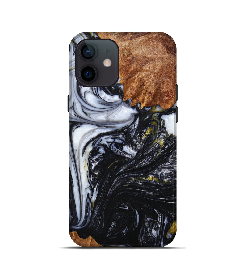 iPhone 12 mini Wood+Resin Live Edge Phone Case - Shante (Black & White, 633075)