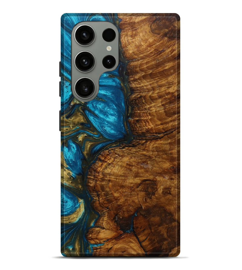 Galaxy S23 Ultra Wood+Resin Live Edge Phone Case - King (Teal & Gold, 641205)