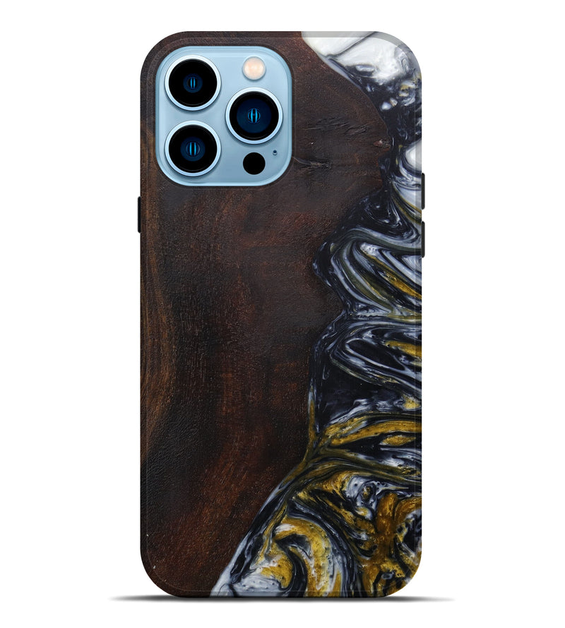 iPhone 14 Pro Max Wood+Resin Live Edge Phone Case - Azmeena (Black & White, 593787)