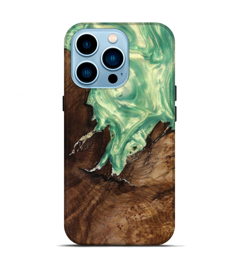 iPhone 14 Pro Wood+Resin Live Edge Phone Case - Julia (Green, 639680)