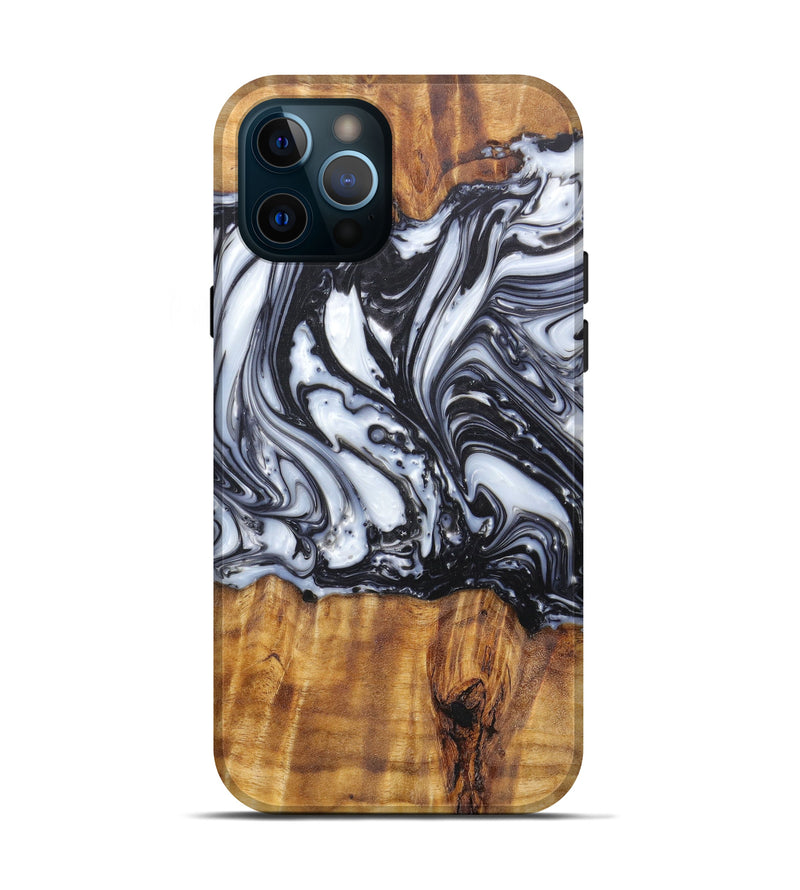 iPhone 12 Pro Wood+Resin Live Edge Phone Case - Suzy (Black & White, 606814)